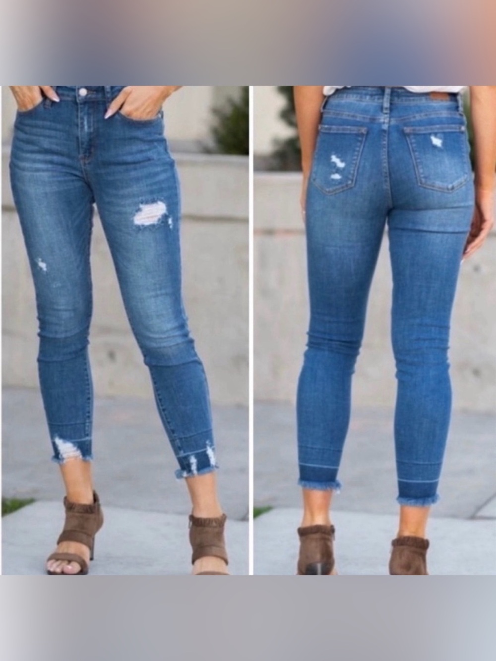 Judy Blue Medium Wash Skinny Fit Frayed Hem Jeans (Style JB8847) 9/29